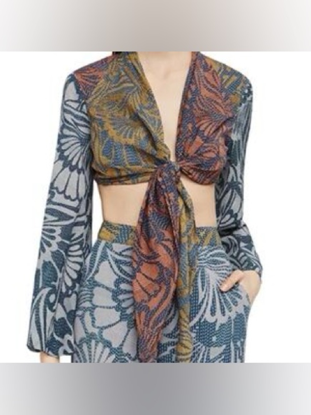 BCBG tie front floral crop top
